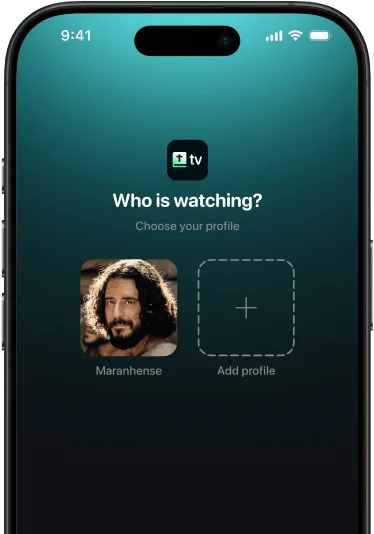 DivineTV profile picker asking who is watching, with a family profile and an add-profile tile
